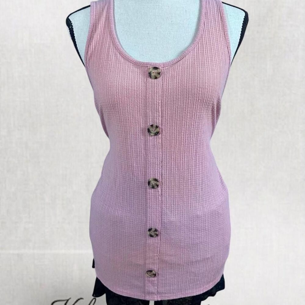 Y2K Style Boho Minimalist Sleeveless Coral/Pink Button Top